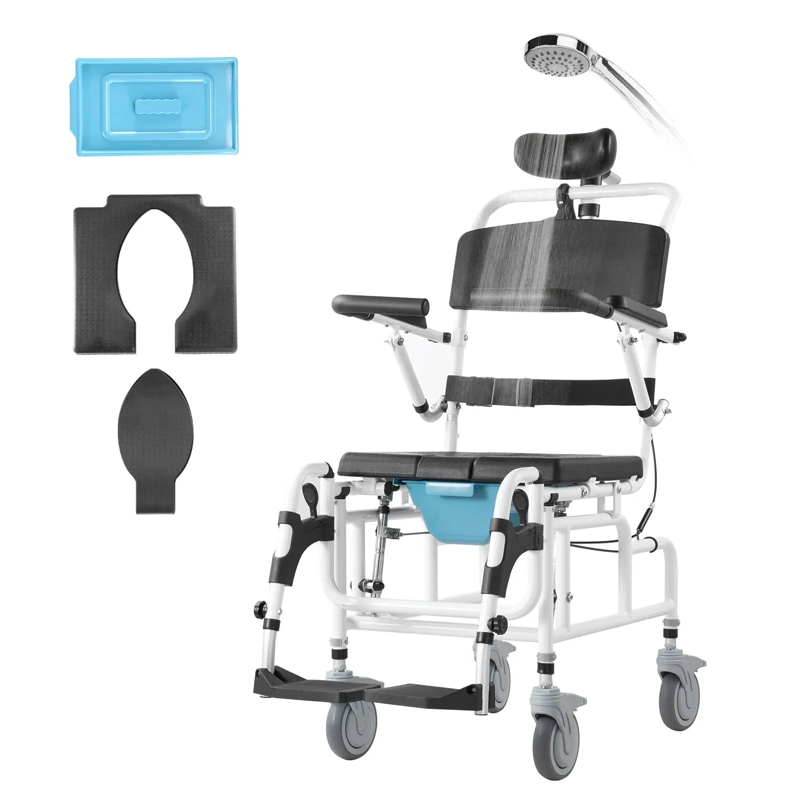 Aluminum Alloy Shower Wheelchair – 17.5” Width | Foldable, Lightweight & Durable for Disabled Adults
