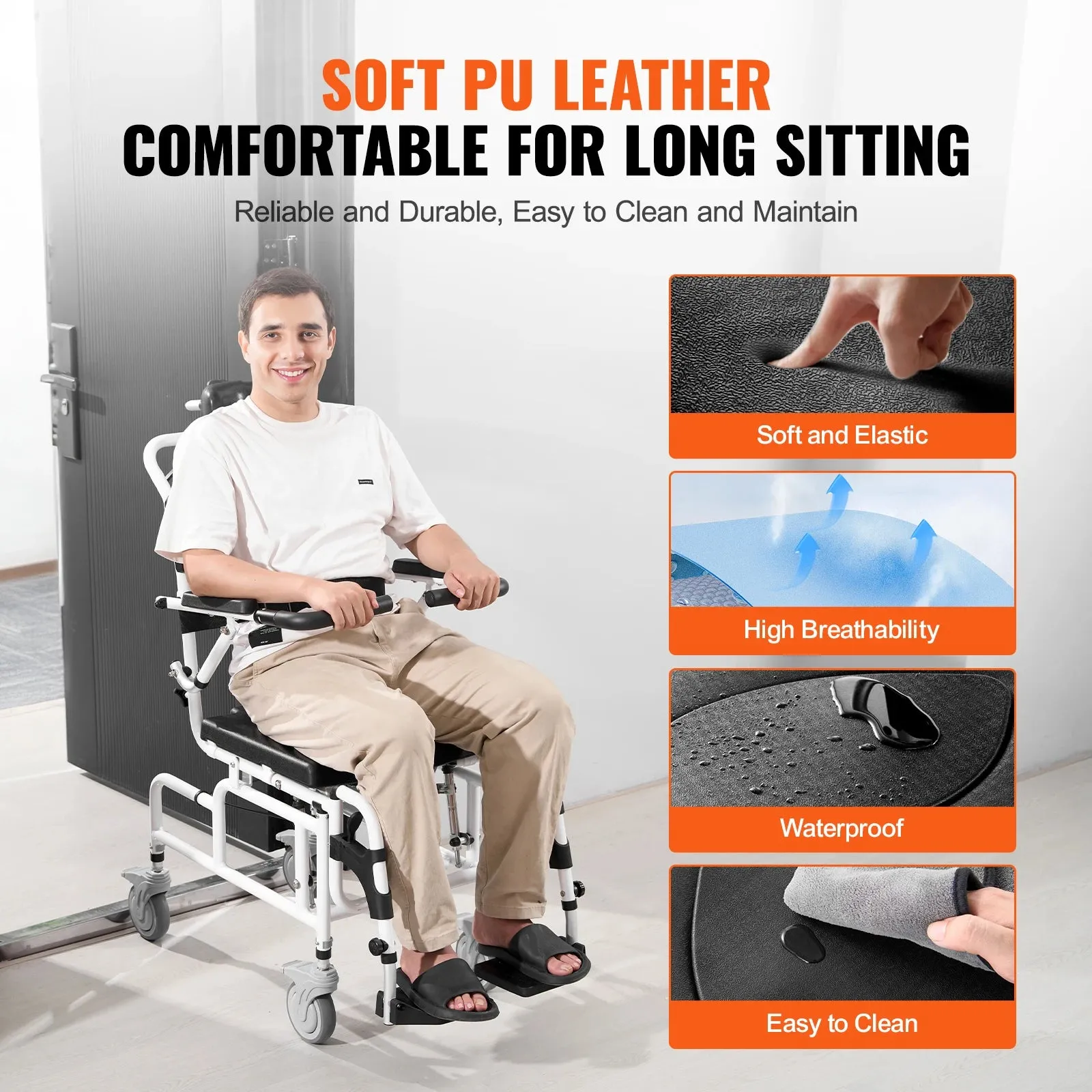 Aluminum Alloy Shower Wheelchair – 17.5” Width | Foldable, Lightweight & Durable for Disabled Adults