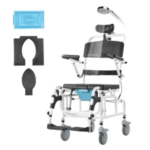 Aluminum Alloy Shower Wheelchair – 17.5” Width | Foldable, Lightweight & Durable for Disabled Adults
