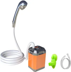 Alvinlite Portable Camping Shower, Adjustable Outdoor Shower with Digital Display, 4500mAh Rechargeable Shower Head Sprayer Shower Pump for Hiking Dog Bath Beach (Orange)