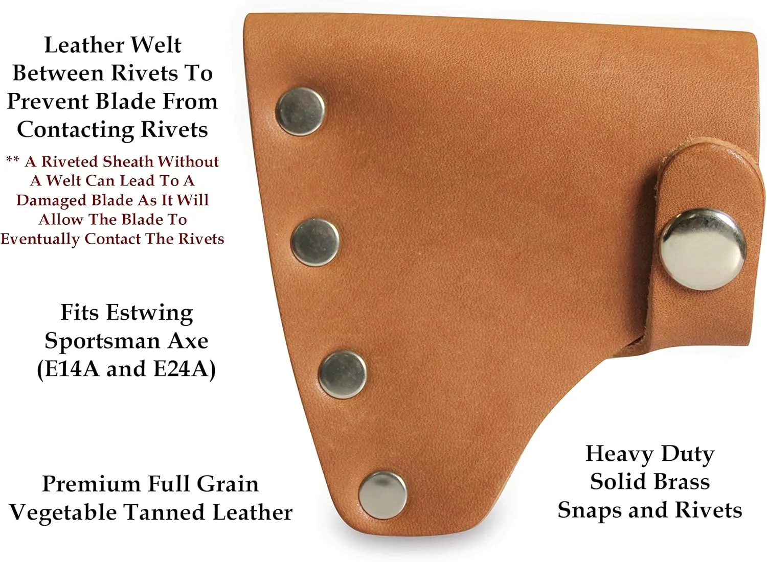 American Bench Craft Leather Hatchet Sheath - Fits ESTWING Sportsman's Axe Models E14A & E24A - Premium Full Grain Leather Axe Cover | Black