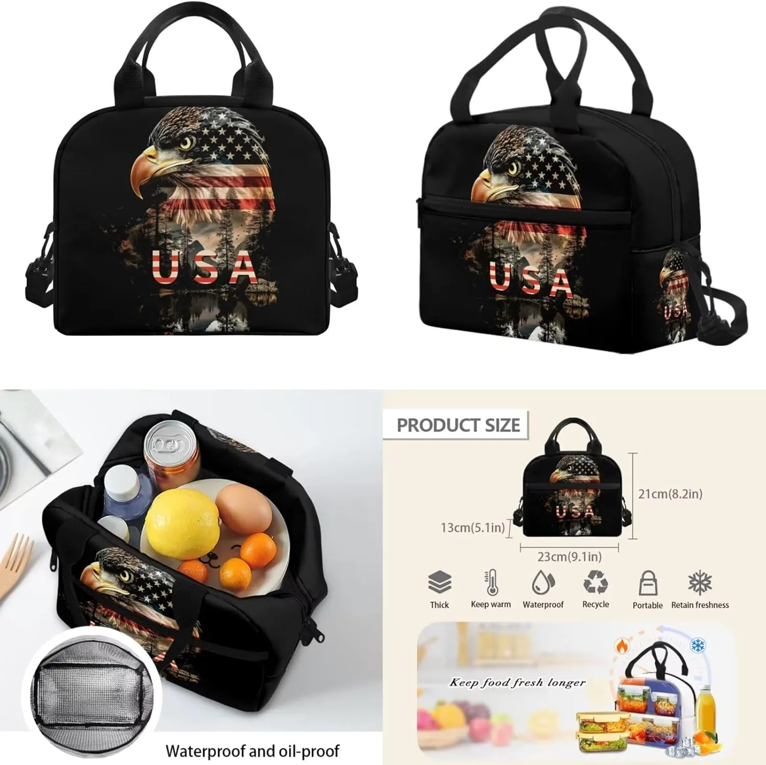 American Eagle 2Th Grade Backpack for Boys Backpack and Lunch Bag Pencil Case Water Bottle Sleeve Set for Boys Ideal for Students Go To School Extracurricular Activities Independence Day