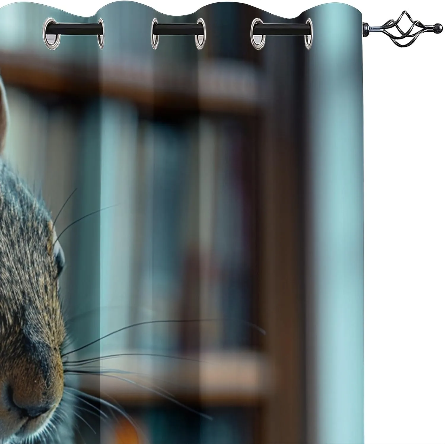 Animal Darkening Window Curtains 3D Print Office Office Gray Sweater Squirrel Thermal Insulated Wear Resistant Drapes with Grommet for Home Decor Bedroom Living Room 2 Panels 42" W x 63" L