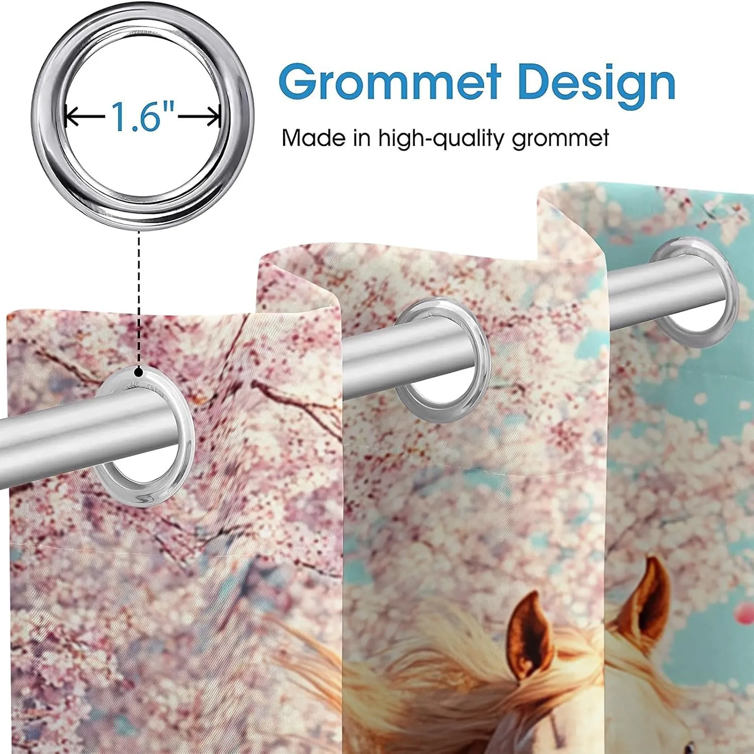 Animal Darkening Window Curtains 3D Print Pink Petals Horse Thermal Insulated Wear Resistant Drapes with Grommet for Home Decor Bedroom Living Room 2 Panels 42" W x 63" L
