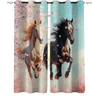Animal Darkening Window Curtains 3D Print Pink Petals Horse Thermal Insulated Wear Resistant Drapes with Grommet for Home Decor Bedroom Living Room 2 Panels 42" W x 63" L