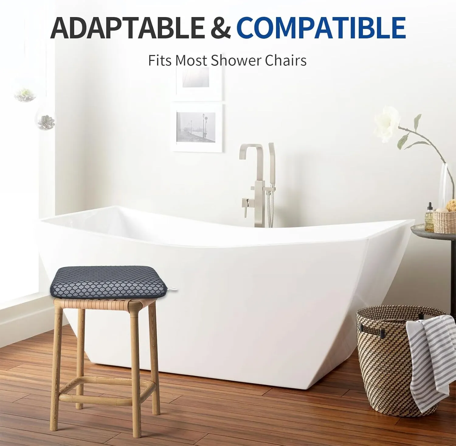 Anycosy Shower Seat Cushion,Bathtub Cushion for Transfer Benches,Slip-Resistant 3D Foam Mesh Bathtub Seat Cushion Mat with Hook,Quick Drying Bathtub Chair Pad for Elderly (Gray, Medium)
