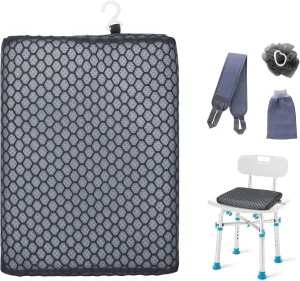 Anycosy Shower Seat Cushion,Bathtub Cushion for Transfer Benches,Slip-Resistant 3D Foam Mesh Bathtub Seat Cushion Mat with Hook,Quick Drying Bathtub Chair Pad for Elderly (Gray, Medium)