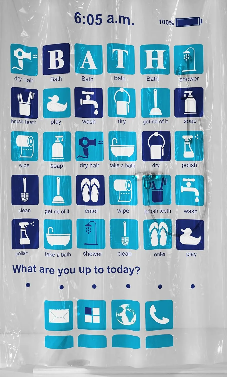 Apps PVC Free 100% Peva Shower Curtain 70.9x78.7in [180x200cm] - Blue
