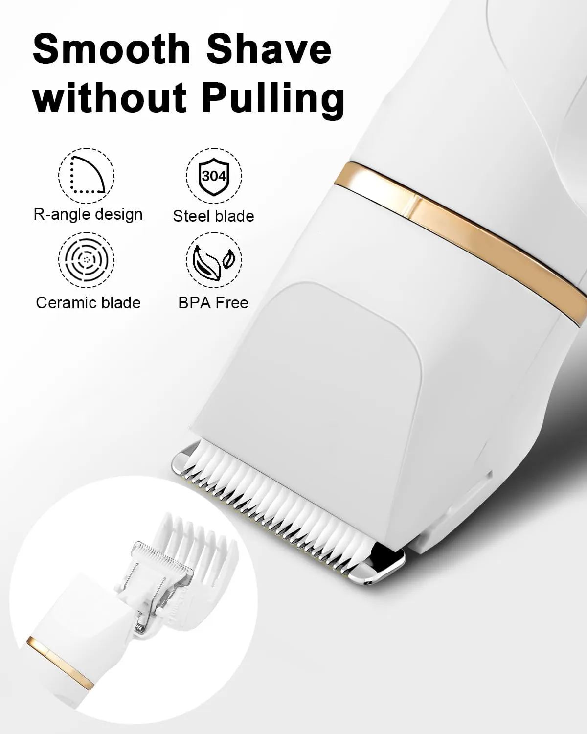 AREYZIN Bikini Trimmer for Women Painless Electric Razor for Women,3 in 1 Pubic Hair Trimmer,USB Recharge Dock,Replaceable Ceramic Blade Heads,IPX7,White