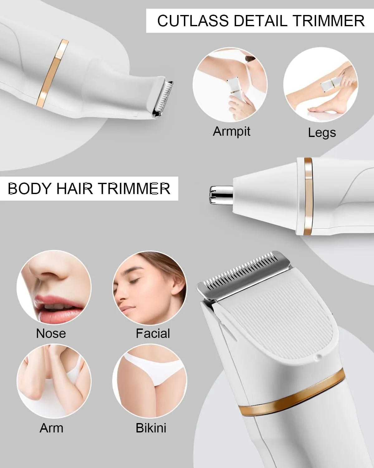 AREYZIN Bikini Trimmer for Women Painless Electric Razor for Women,3 in 1 Pubic Hair Trimmer,USB Recharge Dock,Replaceable Ceramic Blade Heads,IPX7,White