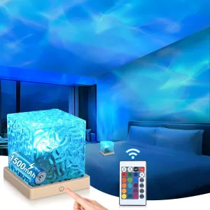 Aurora Ocean Wave Projector Light, Cordless Rechargeable, 16 Colors 4 Modes Northern Lights Lamp with Touch & Remote for Bedroom, Water Ripple Night Light for Room Decor Ambient Mood Lighting