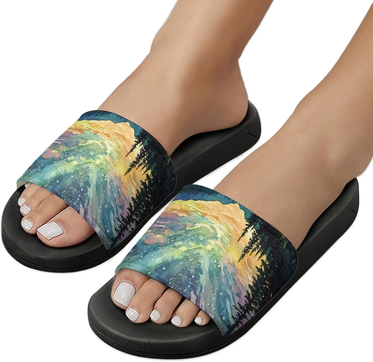 Aurora Starry Sky Night Shower Shoes Slippers PVC Non-Slip Home for Bathroom Beach Indoor Outdoor