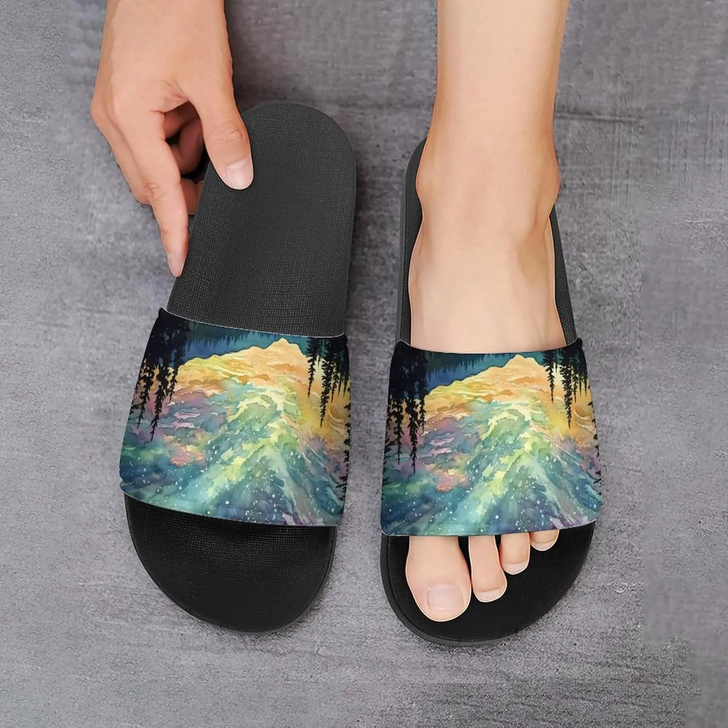 Aurora Starry Sky Night Shower Shoes Slippers PVC Non-Slip Home for Bathroom Beach Indoor Outdoor