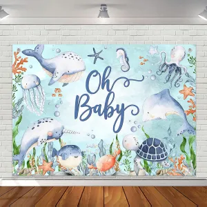 Avezano Under The Sea Backdrop for Baby Shower Oh Baby Ocean Baby Shower Photography Background Underwater World New Born Decorations Party Photo Banner (7x5ft)