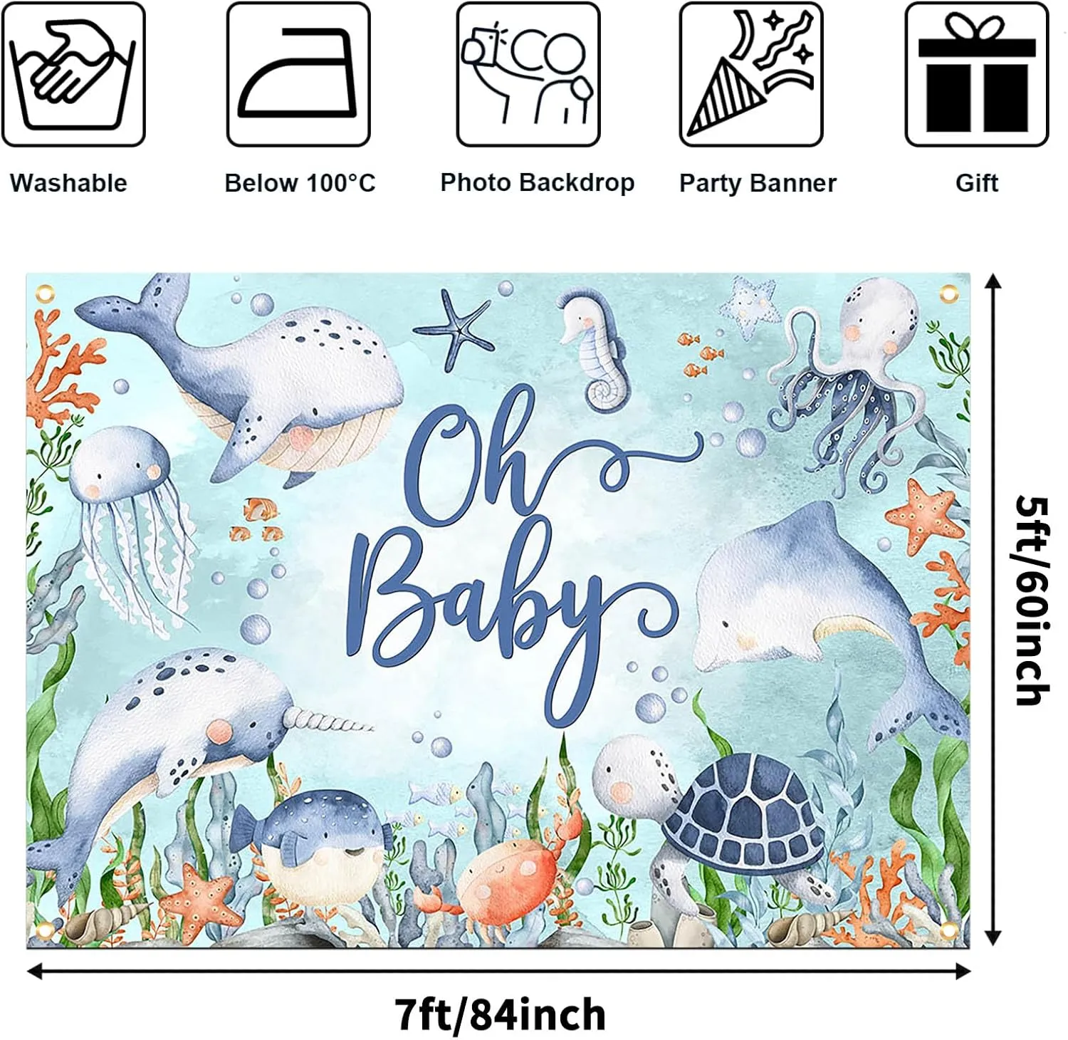 Avezano Under The Sea Backdrop for Baby Shower Oh Baby Ocean Baby Shower Photography Background Underwater World New Born Decorations Party Photo Banner (7x5ft)