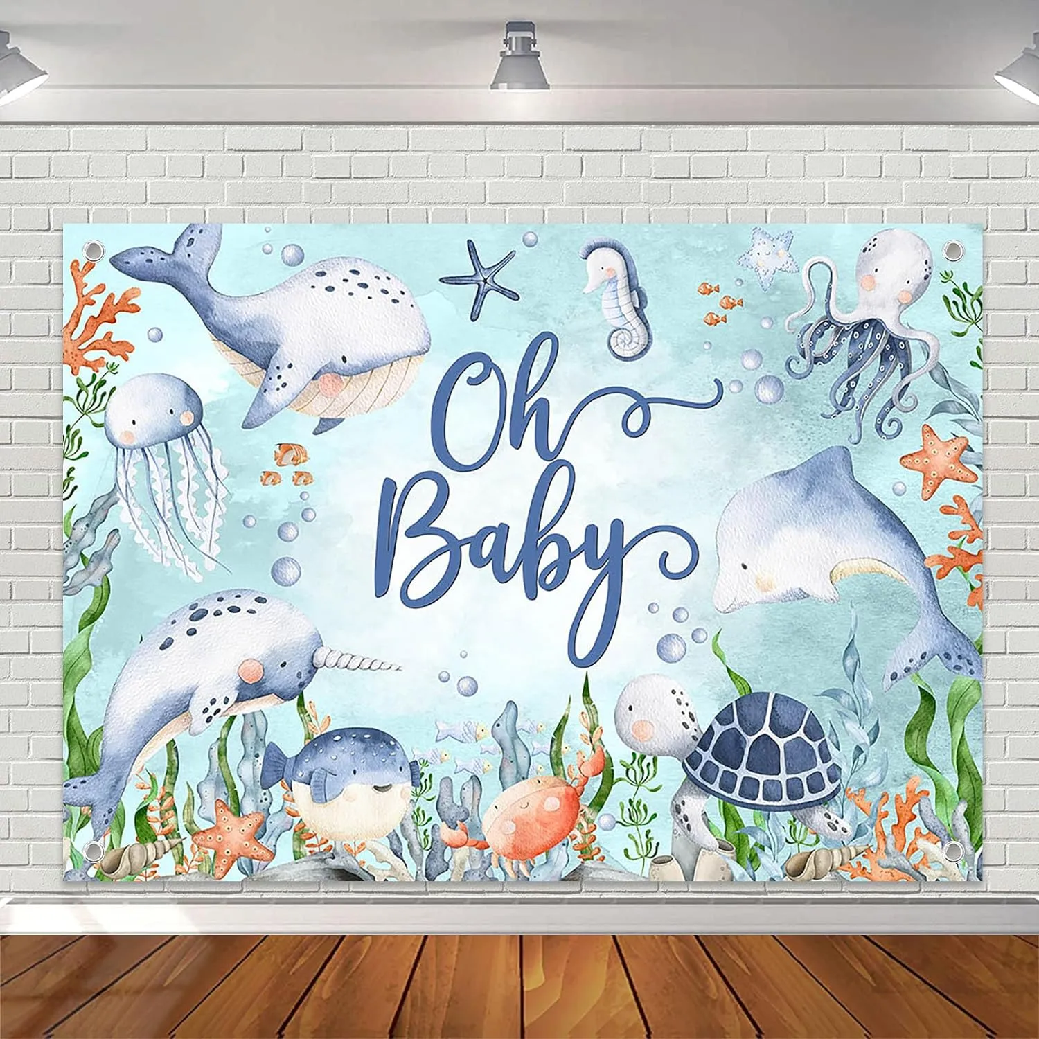 Avezano Under The Sea Backdrop for Baby Shower Oh Baby Ocean Baby Shower Photography Background Underwater World New Born Decorations Party Photo Banner (7x5ft)