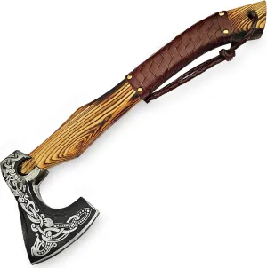 AX-9897 Custom Handmade Hatchet Viking Bearded Head Camping Tomahawk Tool Battle Axe with Sheath