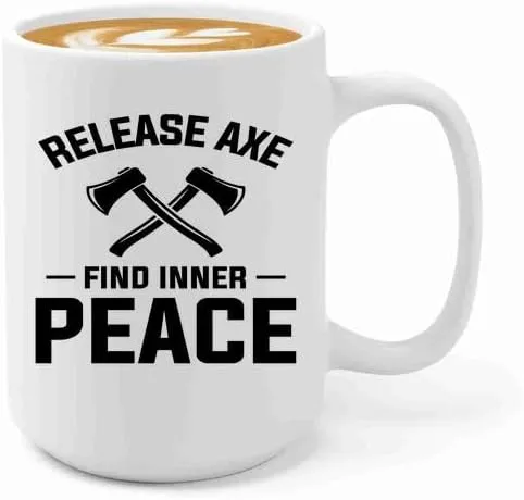 Axe Throw Coffee Mug 15oz White -Release axe - Sport Game Tomahawk Target Throwing wooden Competition Hunting