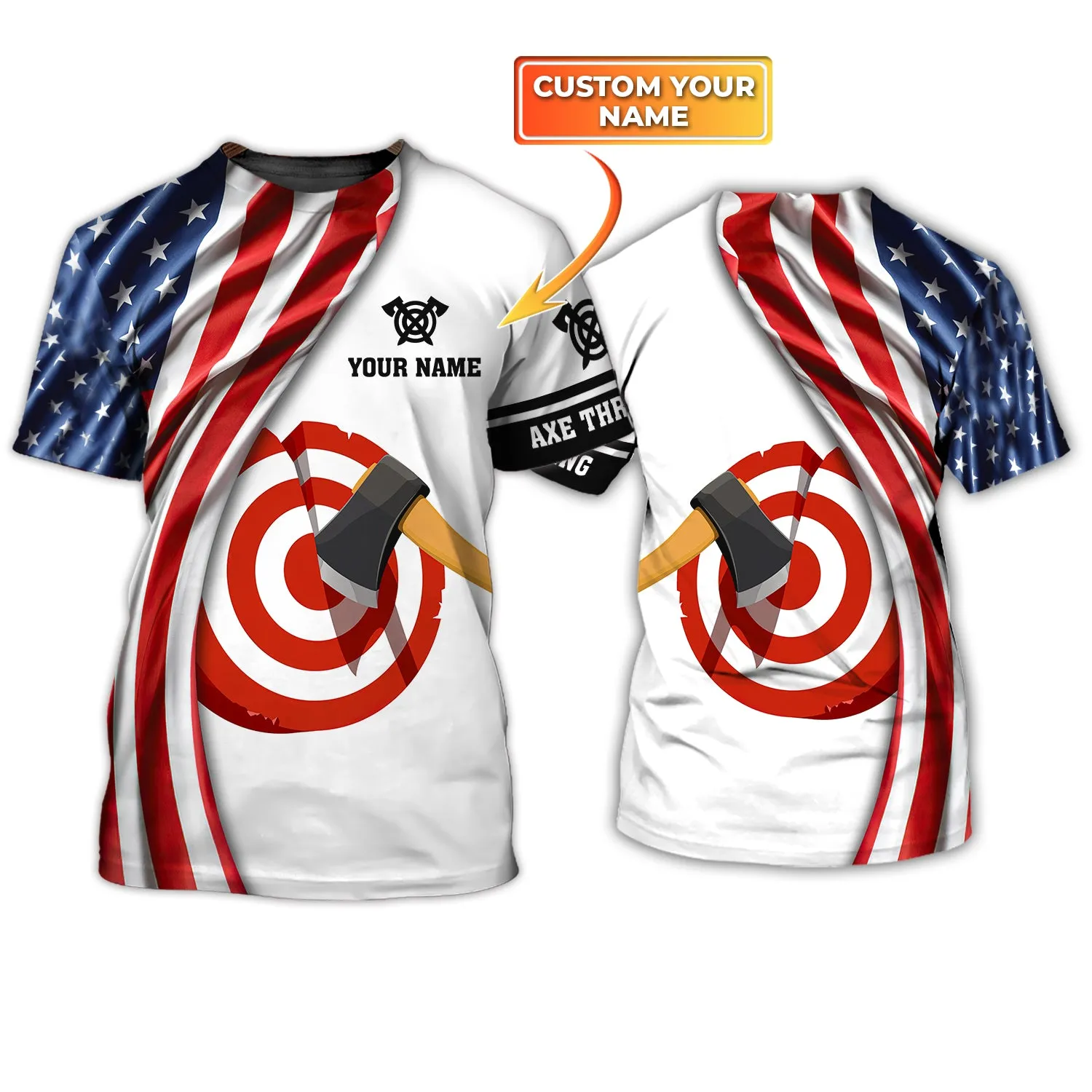 Axe Throwing USA Personalized Name 3D T-Shirt