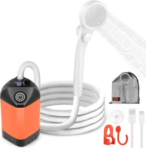B013 Portable Camping Shower - Outdoor Camp Shower Pump with Showerhead, Low Noise, 7800mAh Rechargeable Shower Camping with Temperature & Battery Display for Camping,Beach,Hiking,Car Washing,Pet Bath
