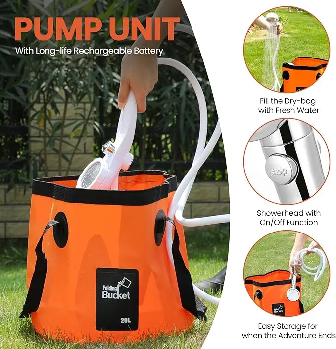 B013 Portable Camping Shower - Stay Clean and Refreshed Anywhere with Our Camp Shower, Camping Shower Bag, and Outdoor Camping Shower for Your Next Adventure (Orange)