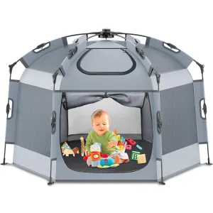 Babepai Pop Up Playpen for Babies - 55.1"Wide 36.6"Height Portable Baby Beach Tent - Indoor & Outdoor Play Yard, Foldable, Lightweight & with Travel Bag - Grey