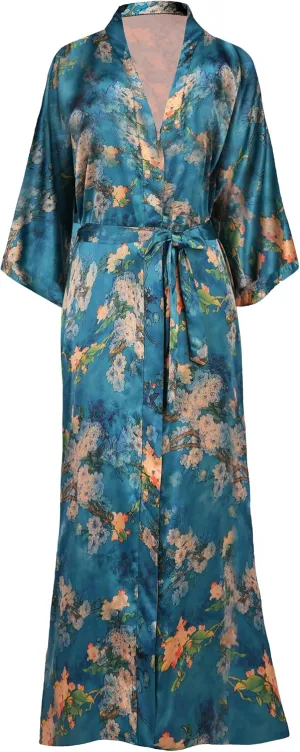 BABEYOND Floral Kimono Robe Satin Silky Wedding Robe Lightweight Long Kimono Nightgown Sleepwear