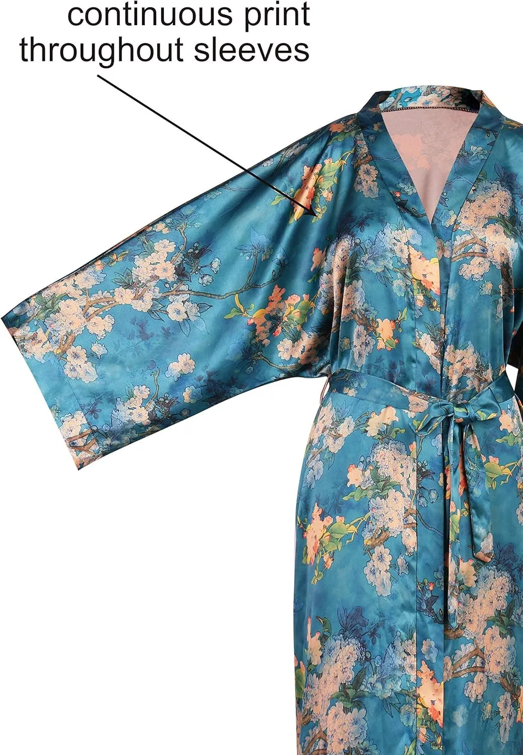 BABEYOND Floral Kimono Robe Satin Silky Wedding Robe Lightweight Long Kimono Nightgown Sleepwear