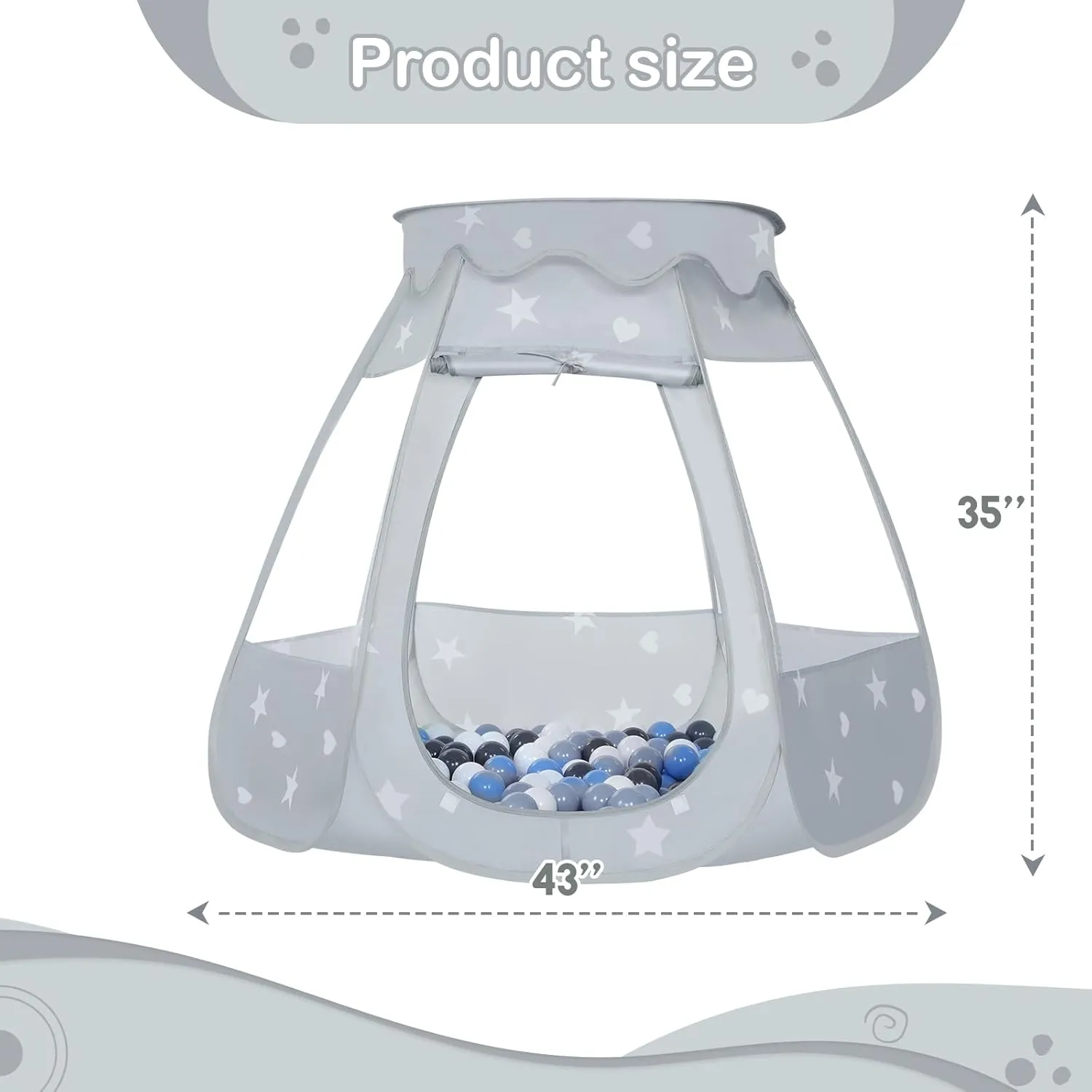 Baby Ball Pit for Toddler with 50 Balls, Kids Pop Up Play Tent for Girls, Princess Toys Gifts for Children Indoor & Outdoor Playhouse (Gray: Gray/White/Babyblue, 109x90cm/50 Balls)