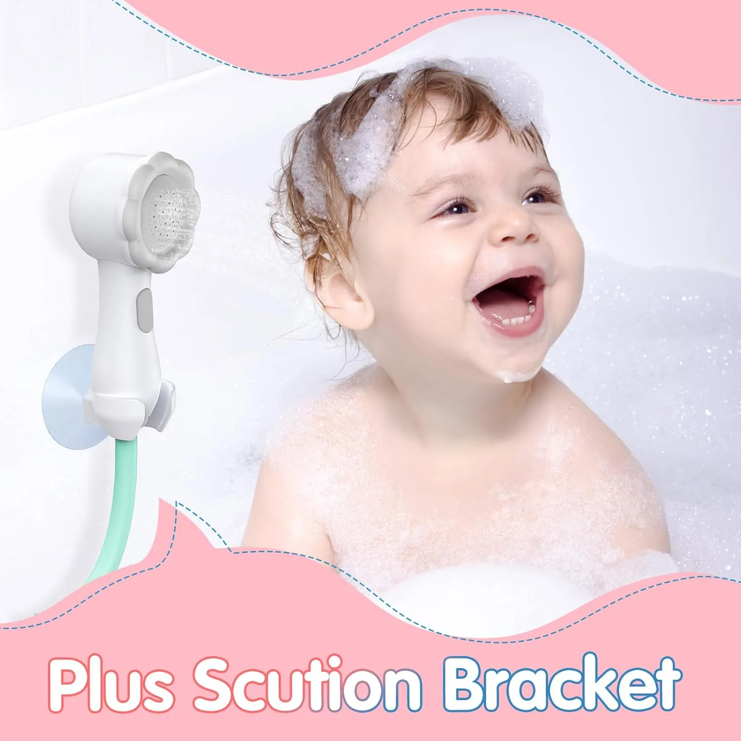 Baby Bath Shower Head for Kids Ages 1-3 Essentials, EDCREATY Rechargeable Cute Elephant Sprays Bathtub Toys with Rubber Hose Spout for 0 6 12 18 Months Babies Toddlers Infants Boys and Girls(Cyan)