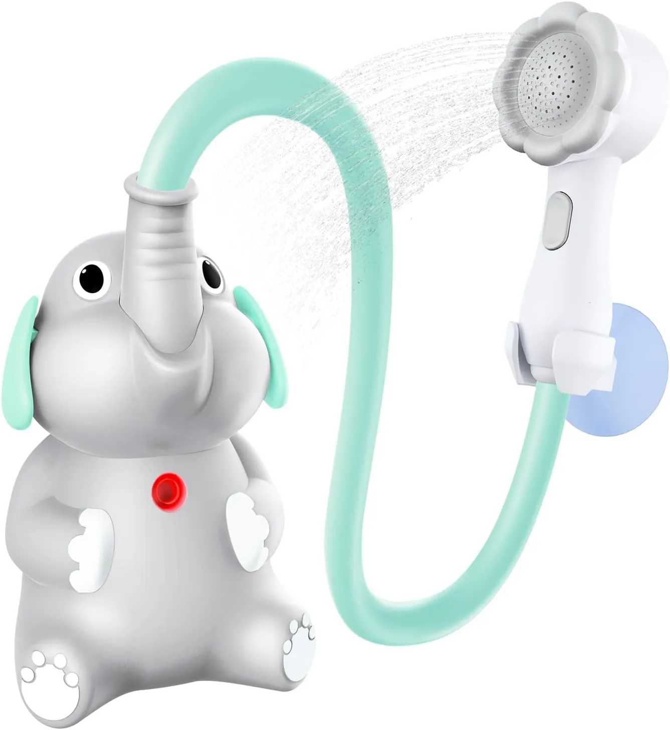 Baby Bath Shower Head for Kids Ages 1-3 Essentials, EDCREATY Rechargeable Cute Elephant Sprays Bathtub Toys with Rubber Hose Spout for 0 6 12 18 Months Babies Toddlers Infants Boys and Girls(Cyan)