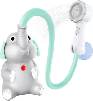 Baby Bath Shower Head for Kids Ages 1-3 Essentials, EDCREATY Rechargeable Cute Elephant Sprays Bathtub Toys with Rubber Hose Spout for 0 6 12 18 Months Babies Toddlers Infants Boys and Girls(Cyan)