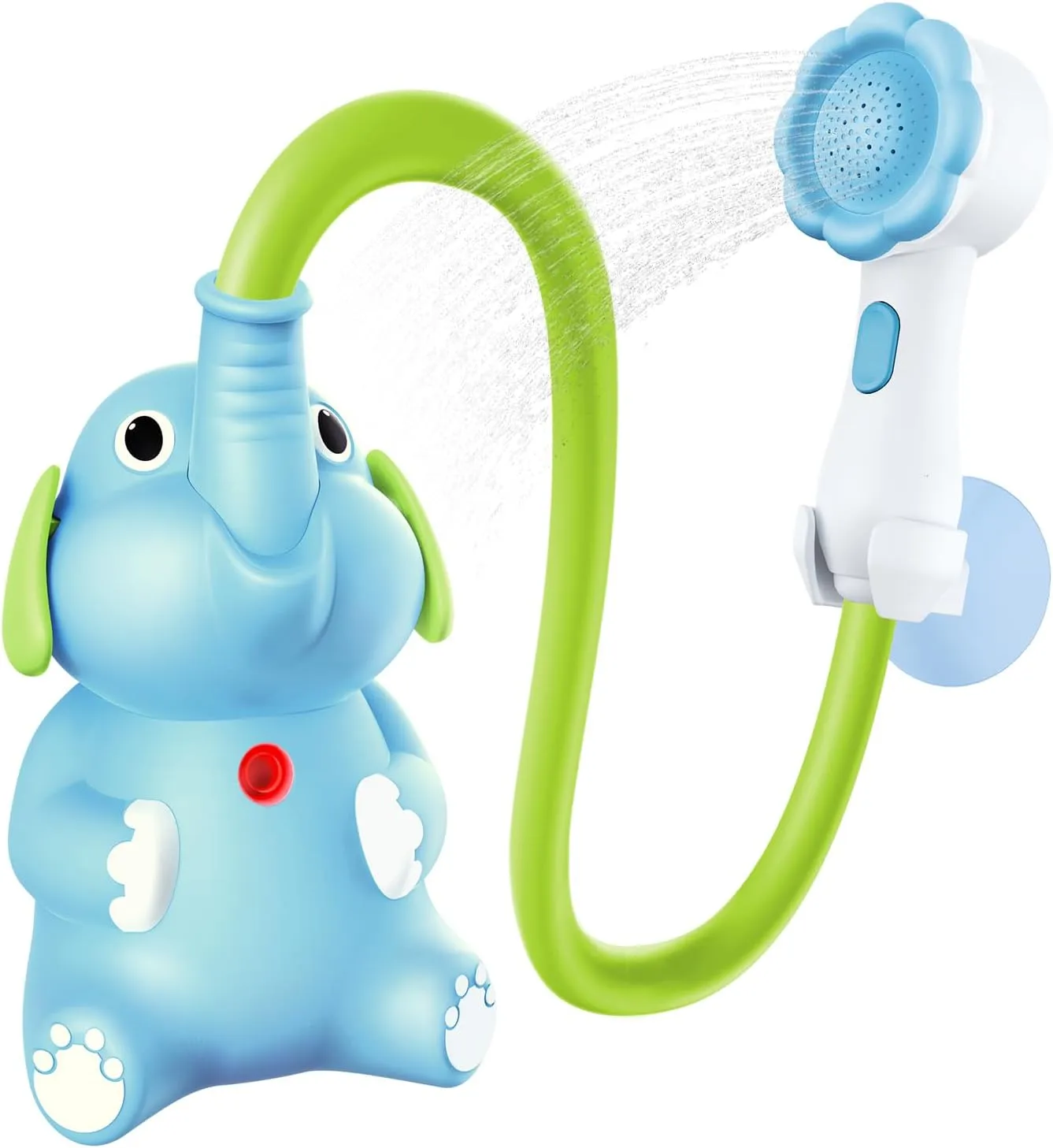 Baby Bath Shower Head for Kids Ages 1-3 Essentials, EDCREATY Rechargeable Cute Elephant Sprays Bathtub Toys with Rubber Hose Spout for 0 6 12 18 Months Toddlers Newborn Infants Boys and Girls(Blue)