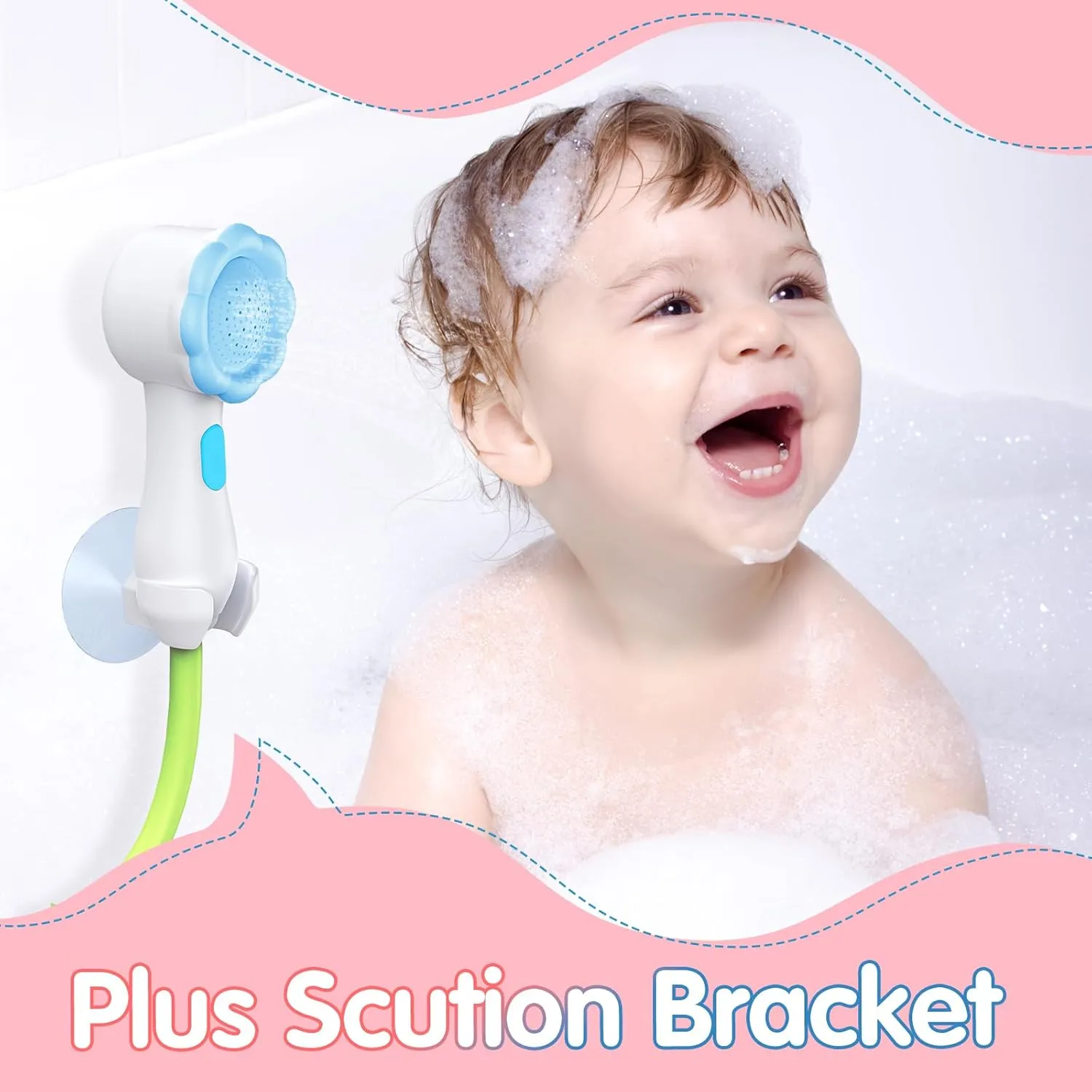 Baby Bath Shower Head for Kids Ages 1-3 Essentials, EDCREATY Rechargeable Cute Elephant Sprays Bathtub Toys with Rubber Hose Spout for 0 6 12 18 Months Toddlers Newborn Infants Boys and Girls(Blue)