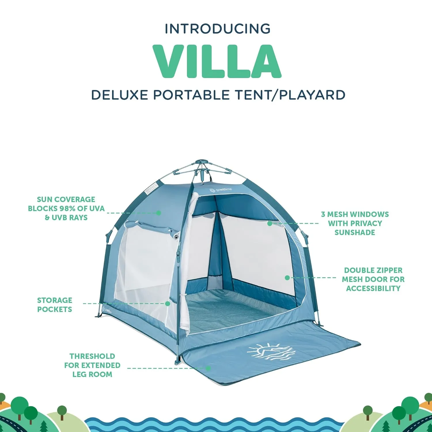 Baby Delight Go with Me Villa Portable Tent and Playard | Kids Tent and Playhouse | Indoor and Outdoor | Blue Wave
