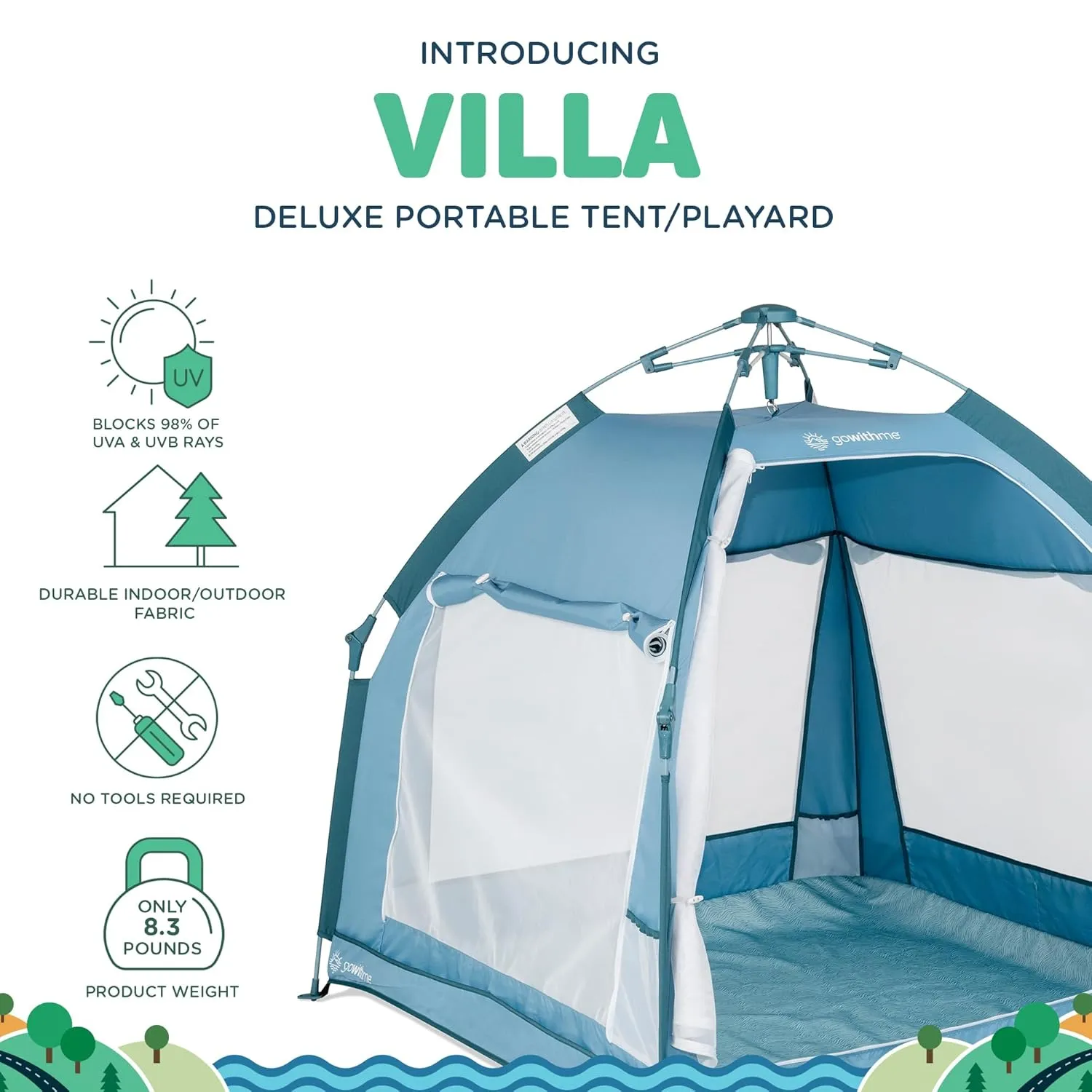 Baby Delight Go with Me Villa Portable Tent and Playard | Kids Tent and Playhouse | Indoor and Outdoor | Blue Wave