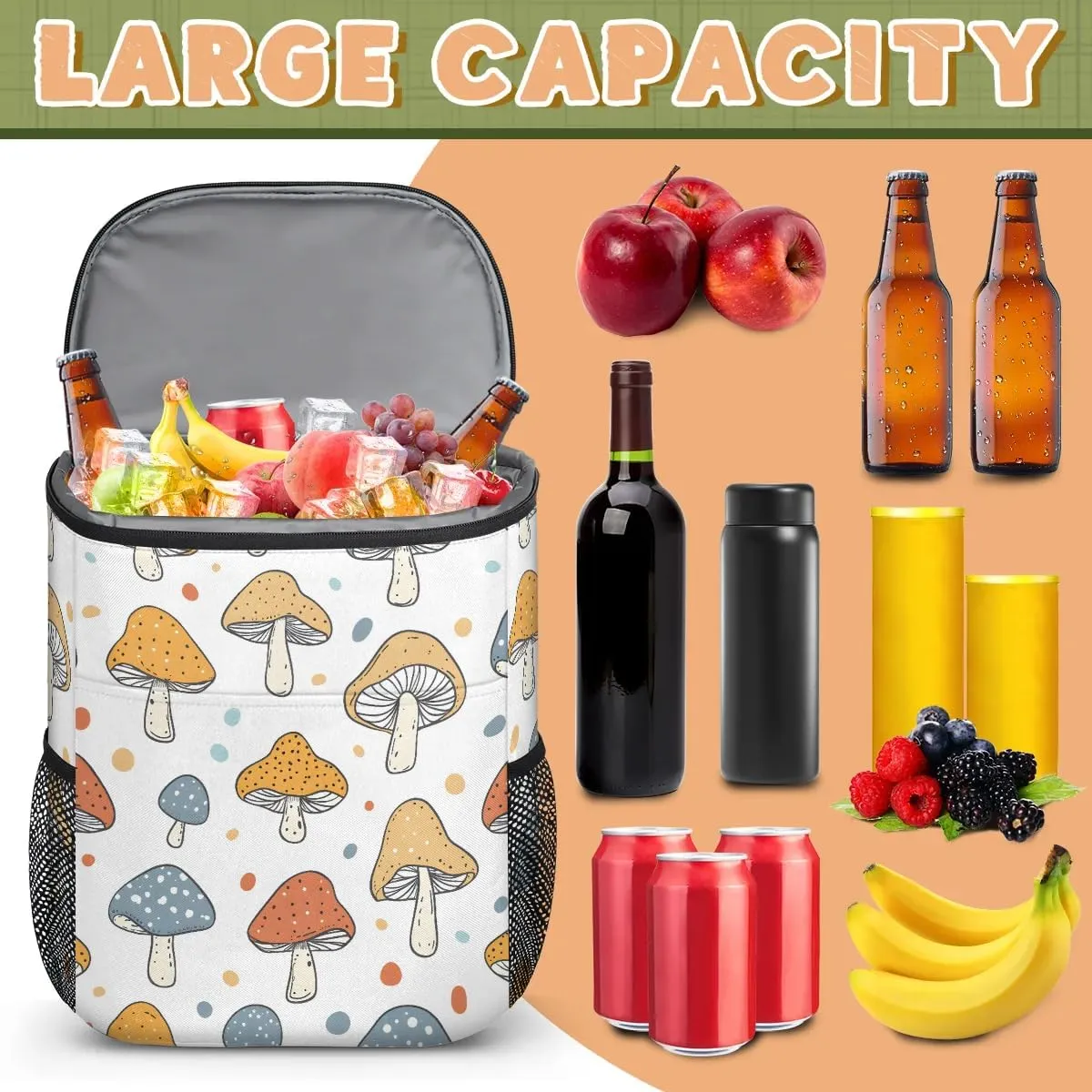 Backpack Cooler Lovely Mushroom Cooler Backpack Insulated Leak Proof Soft Cooler Bag for Men Women Lunch Backpack for Camping Picnic Hiking Beach Travel