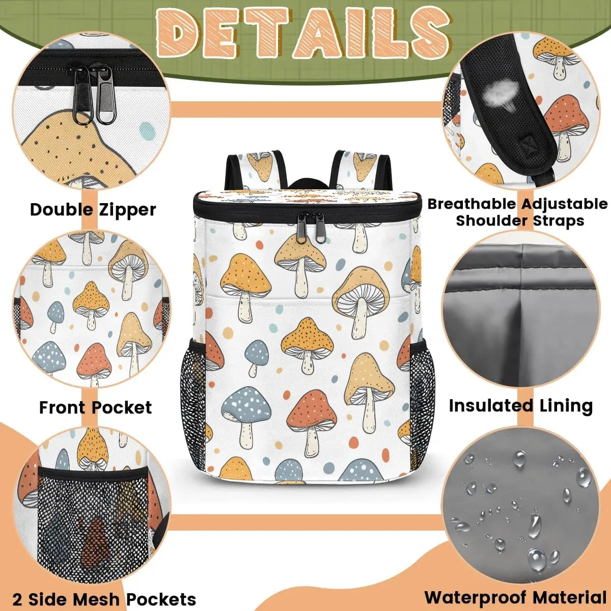 Backpack Cooler Lovely Mushroom Cooler Backpack Insulated Leak Proof Soft Cooler Bag for Men Women Lunch Backpack for Camping Picnic Hiking Beach Travel