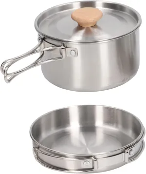Backpacking Camping Cookware, Cooking Pot and Pan Set 304 Stainless Steel Portable Camping Cookware Mess Kit with Storage Bag for Hiking Backpacking