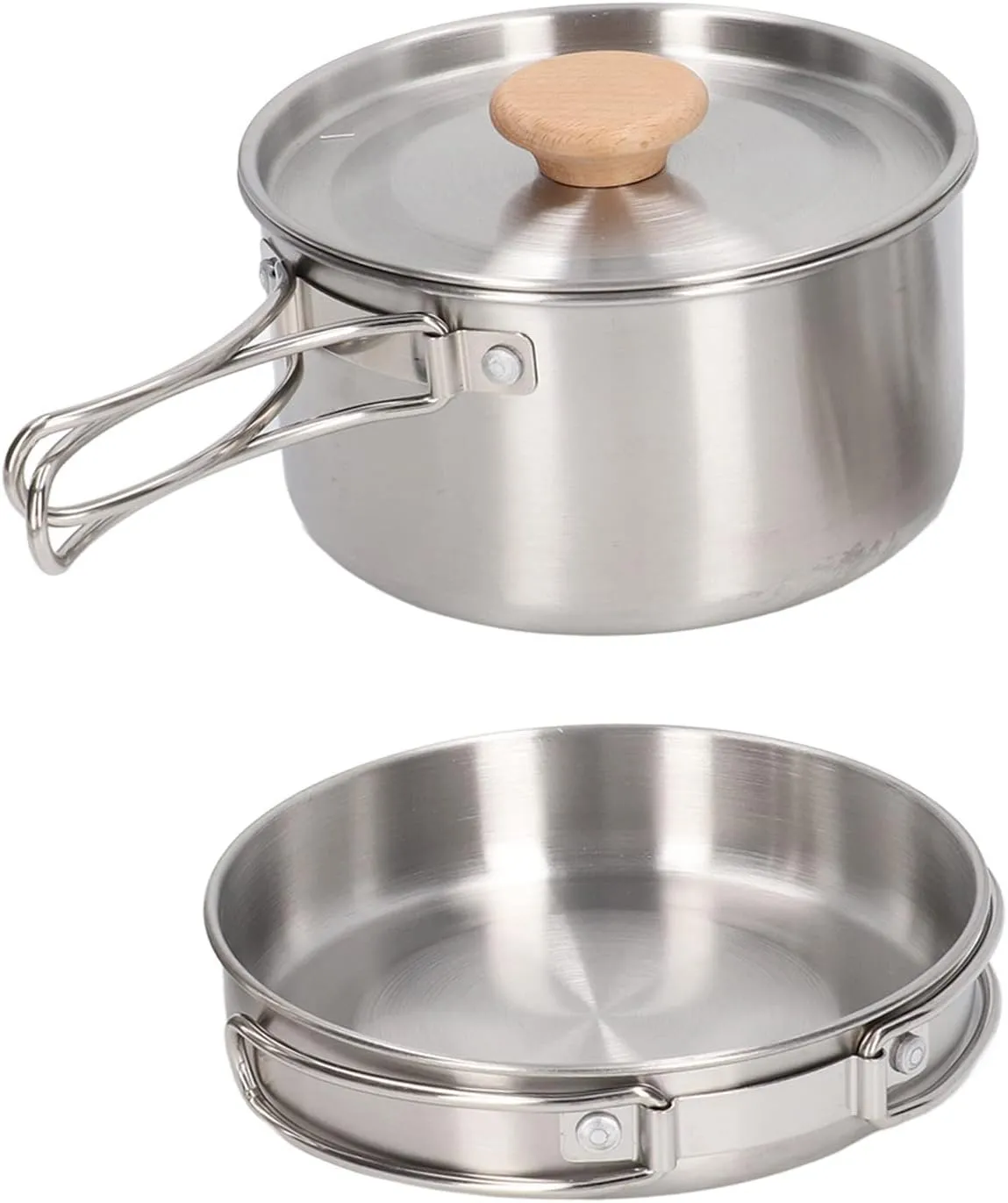 Backpacking Camping Cookware, Cooking Pot and Pan Set 304 Stainless Steel Portable Camping Cookware Mess Kit with Storage Bag for Hiking Backpacking