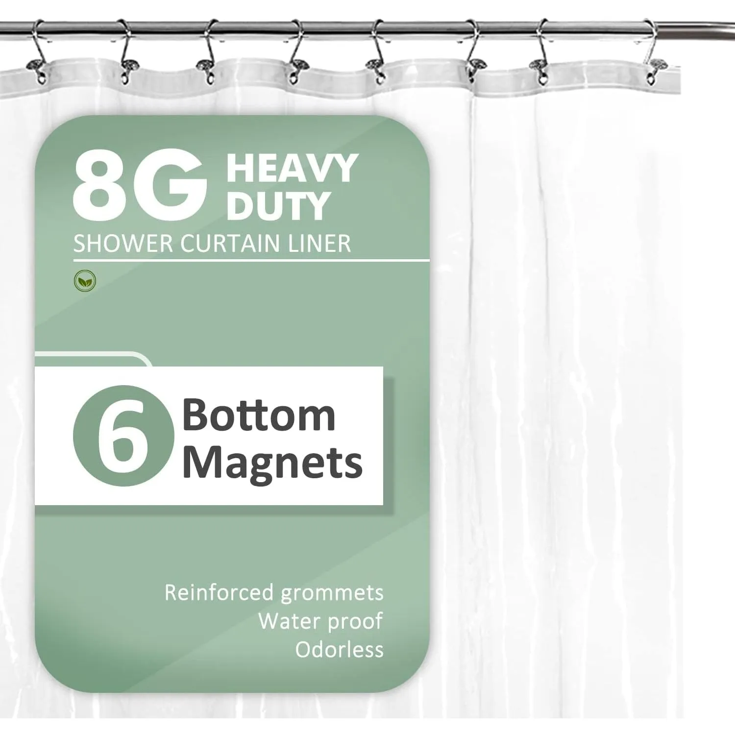 Barossa Design Plastic Shower Liner Clear - Premium PEVA Shower Curtain Liner with Rustproof Grommets and 3 Magnets, Waterproof Cute Lightweight Standard Size Shower Curtains for Bathroom - Clear