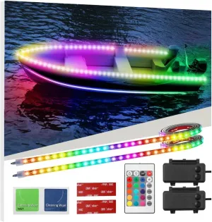 Battery Operated Marine Submersible Boat Lights Strip, 2 Pcs 4FT 9V IP68 RGB Kayak Paddleboard Lights, Boat Interior Deck Courtesy Light for Fishing Golf Cart, Bathroom Shower Bathtub Spa Vanity Light