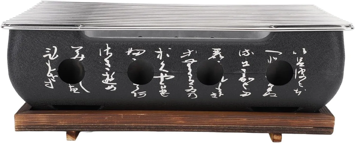 bbq grill, Japanese BBQ Grill, Japanese Style BBQ Grill Stove Charcoal Barbecue Stove Rectangle Calligraphy Quick Heating Aluminium Alloy Wire Grill Base for Camping (XL)