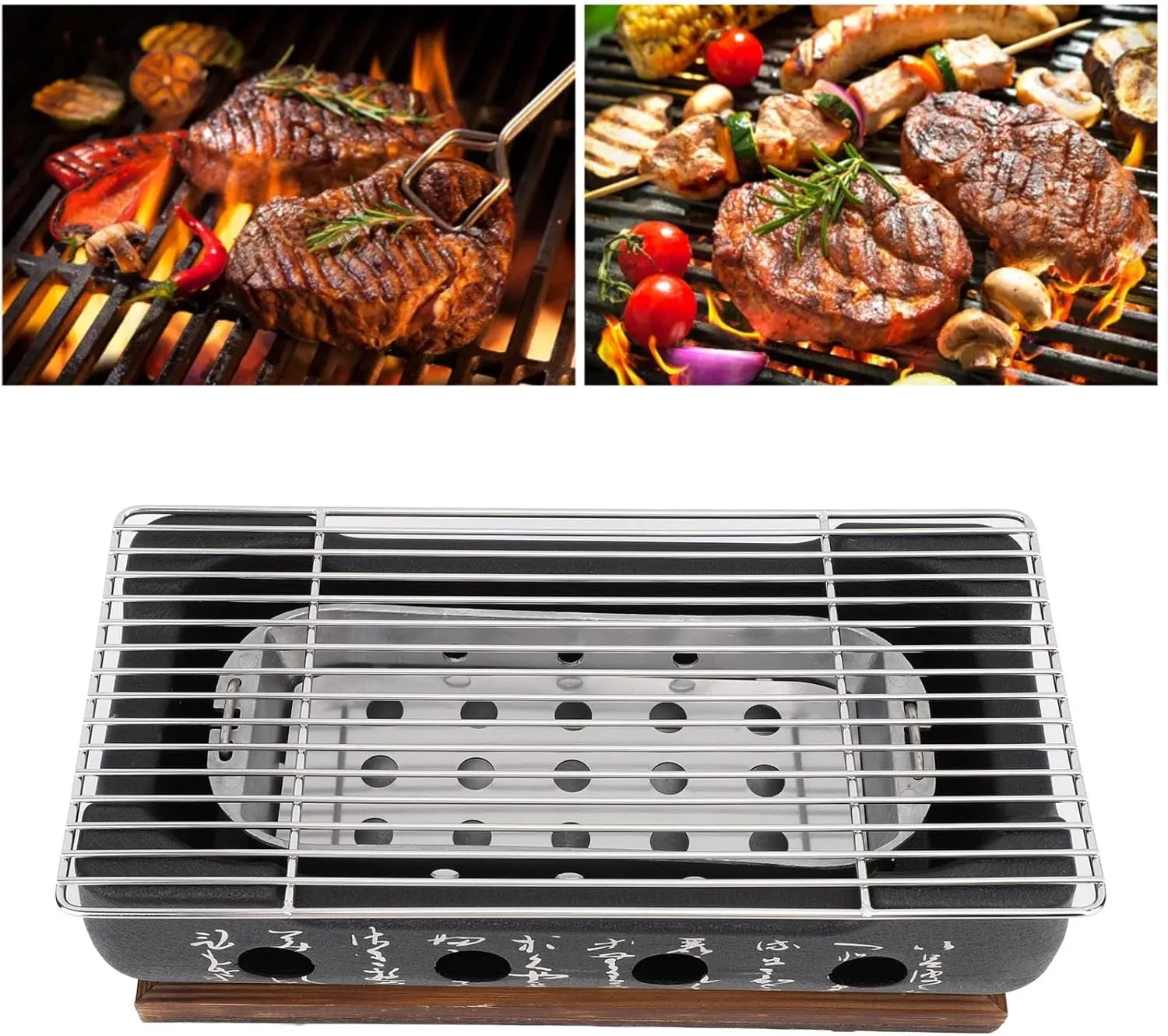 bbq grill, Japanese BBQ Grill, Japanese Style BBQ Grill Stove Charcoal Barbecue Stove Rectangle Calligraphy Quick Heating Aluminium Alloy Wire Grill Base for Camping (XL)