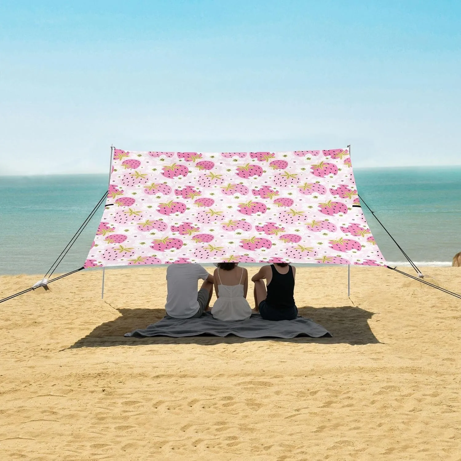 Beach Shade Tent with UPF50  UV Protection,Berries Strawberry Flowers Lightweight Camping Sun Shelter for Outdoor,Camping Trips, Fishing, Backyard,Picnics,Easy Set Up and Carry 9x10.5 FT