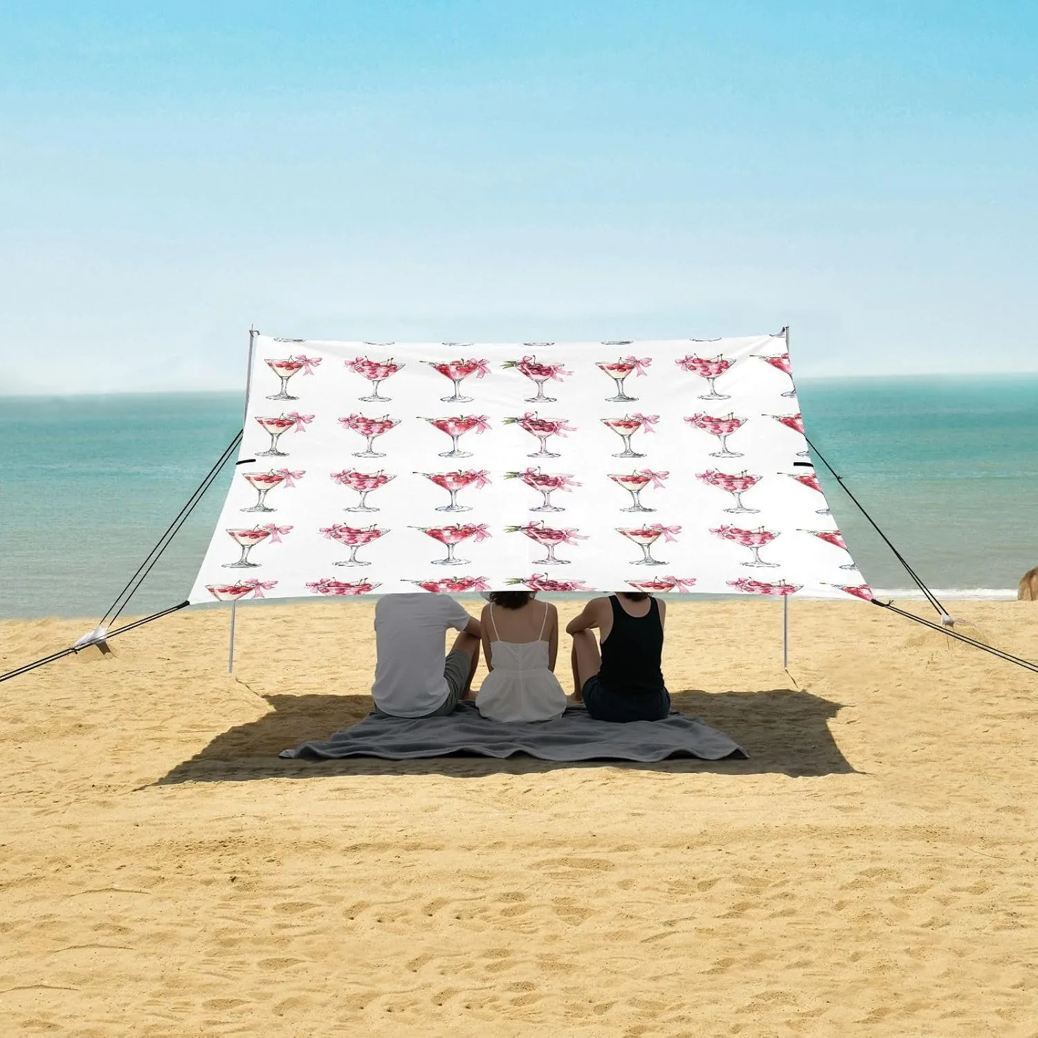 Beach Shade Tent with UPF50  UV Protection,Glasses with Cocktail and Cherries Lightweight Camping Sun Shelter for Outdoor,Camping Trips, Fishing, Backyard,Picnics,Easy Set Up and Carry 9x10.5 FT