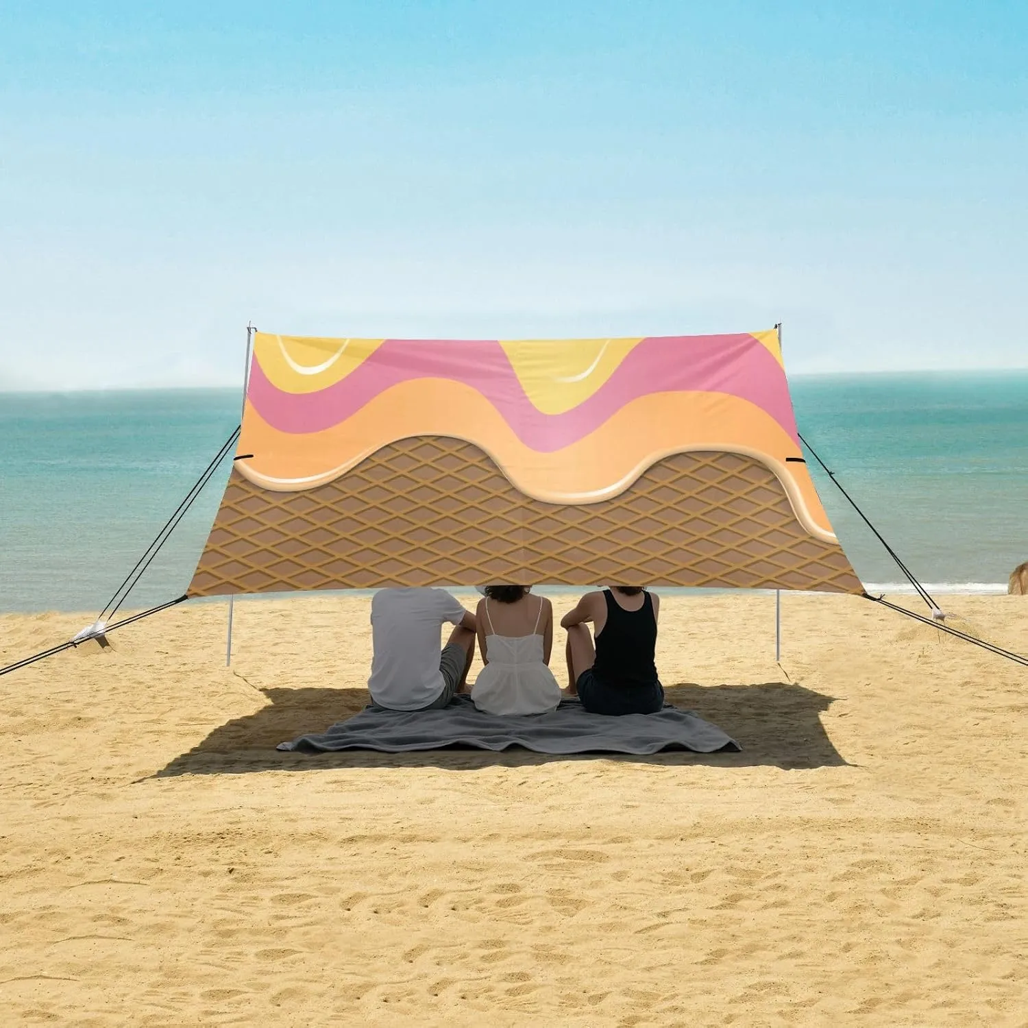Beach Shade Tent with UPF50  UV Protection,Realistic Liquid Ice Cream Melting Lightweight Camping Sun Shelter for Outdoor,Camping Trips, Fishing, Backyard,Picnics,Easy Set Up and Carry 9x10.5 FT