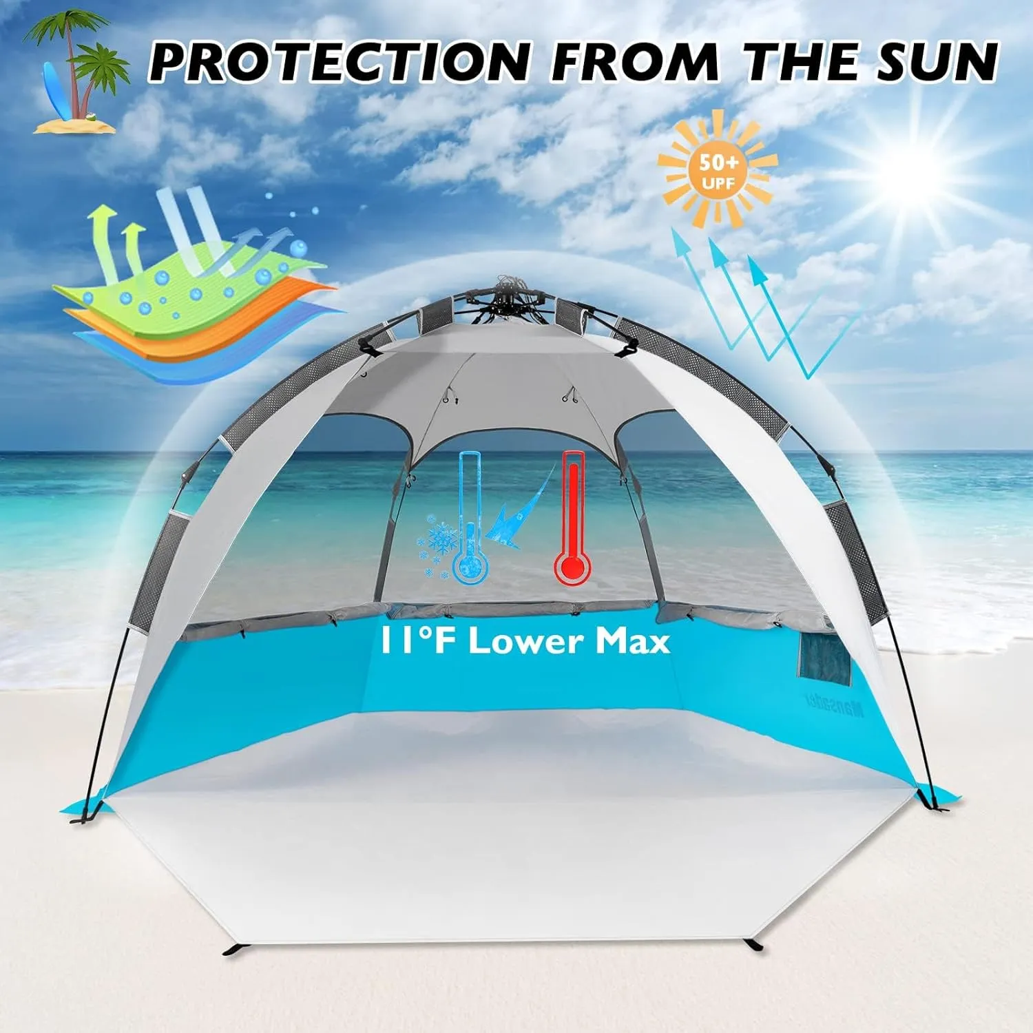 Beach Tent Pop Up Shade, Instant Beach Tents Sun Shelter with UPF 50  UV Protection, Lightweight & Easy Setup Tent 2-6 Person