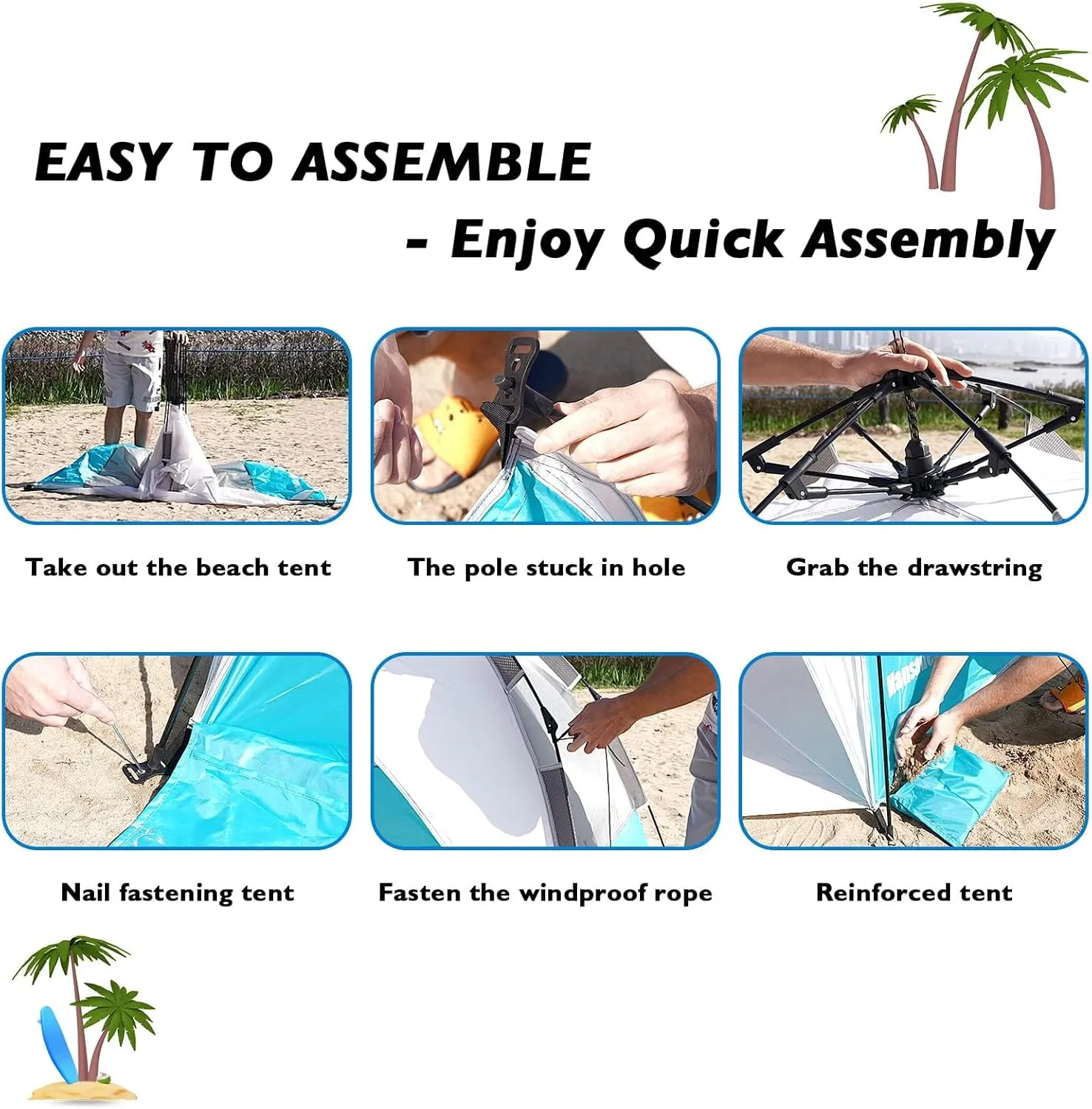 Beach Tent Pop Up Shade, Instant Beach Tents Sun Shelter with UPF 50  UV Protection, Lightweight & Easy Setup Tent 2-6 Person