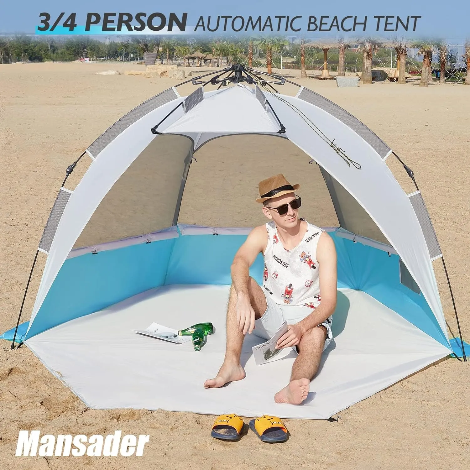Beach Tent Pop Up Shade, Instant Beach Tents Sun Shelter with UPF 50  UV Protection, Lightweight & Easy Setup Tent 2-6 Person